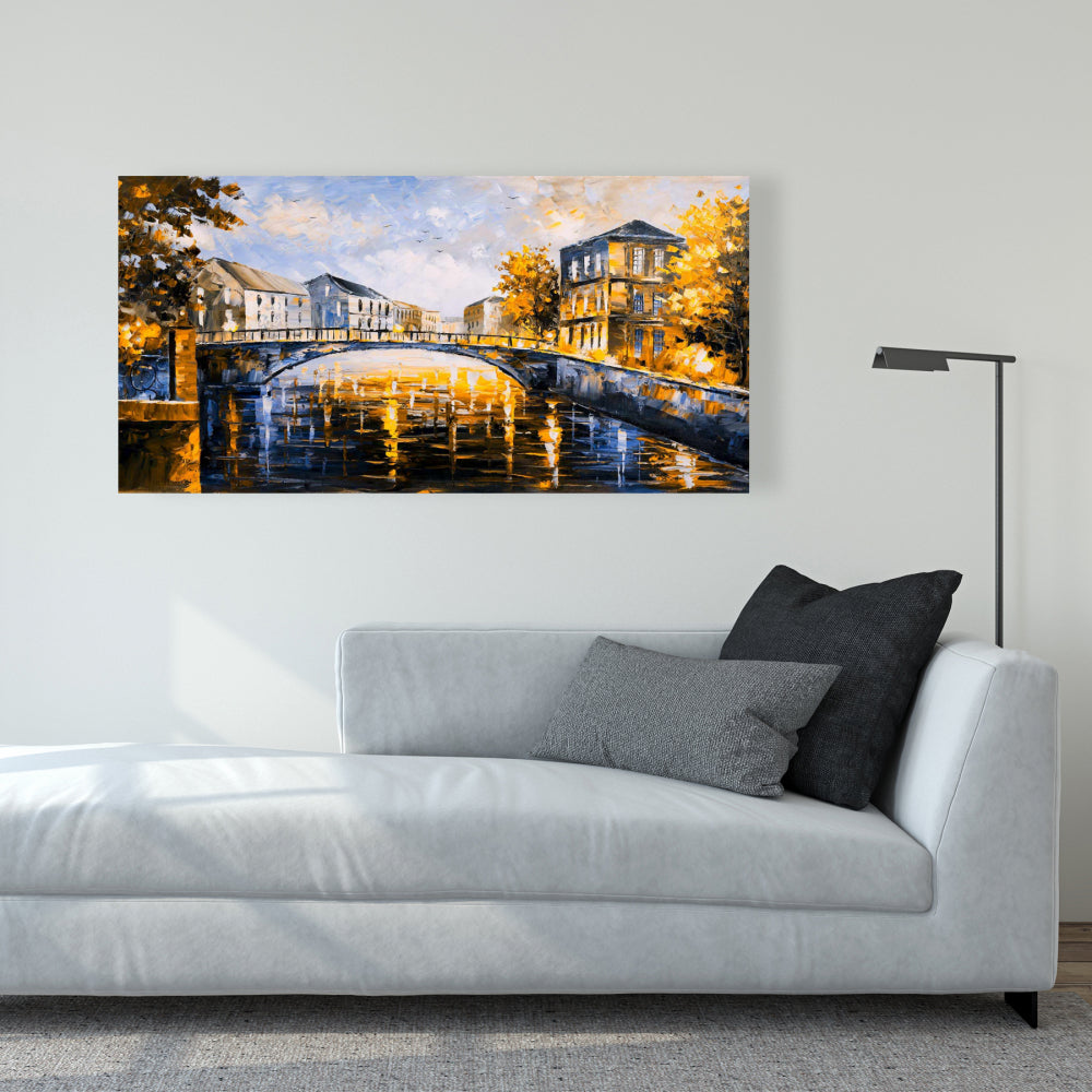 Bridge by a Sunny Day - Contemporary Blue Canvas Home Decor