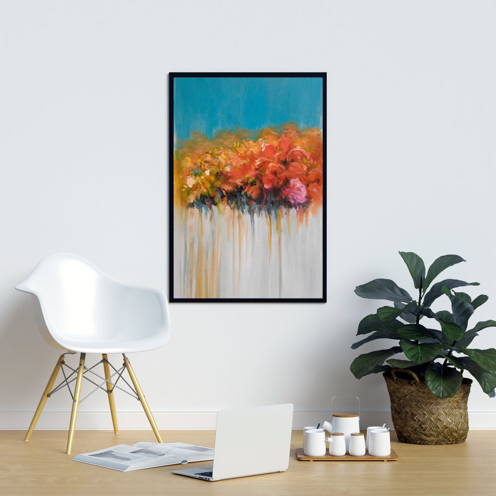 Abstract Blue Canvas - Orange Flowers Bundle for Home Decor