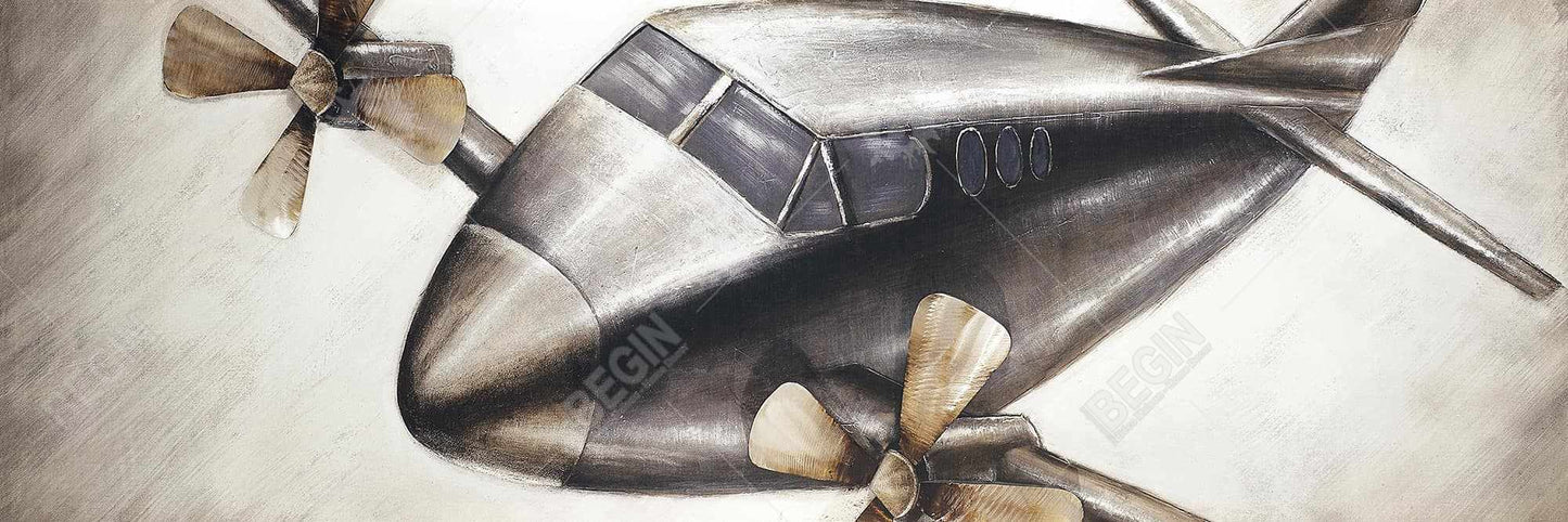 Toile « Avion en plein vol » | Cadre gris industriel