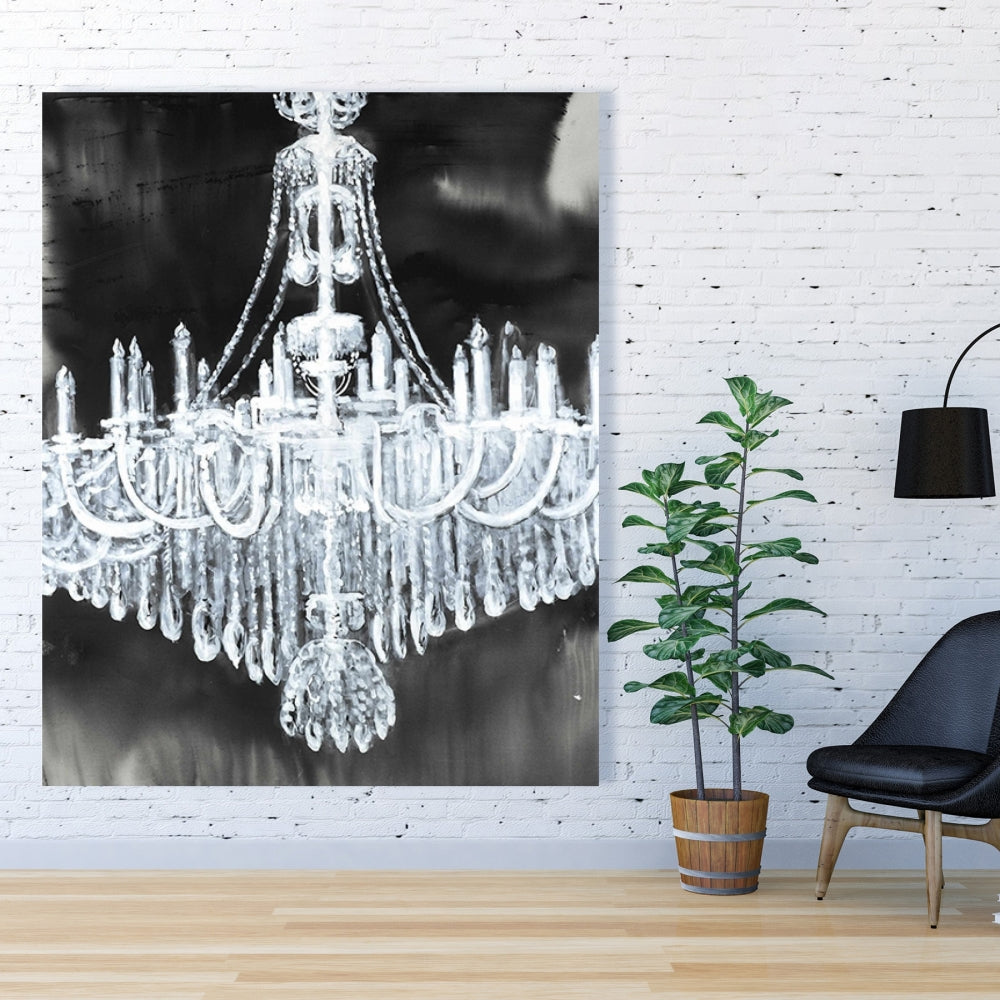 Glam Chandelier Bedroom Canvas - Blue Contemporary Wall Art