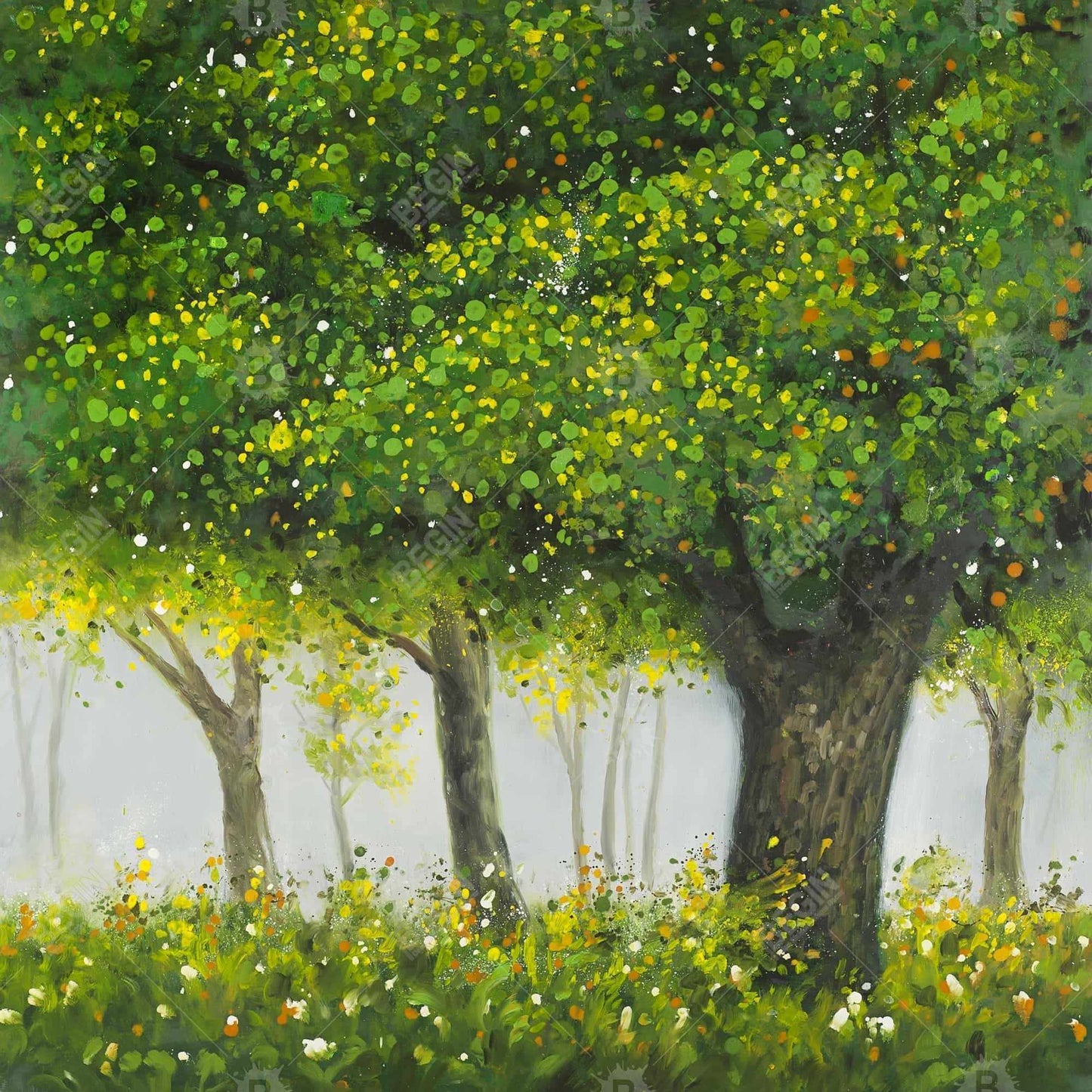 Forest by Summer - Brown Landscapes Trees Framed Canvas Decor