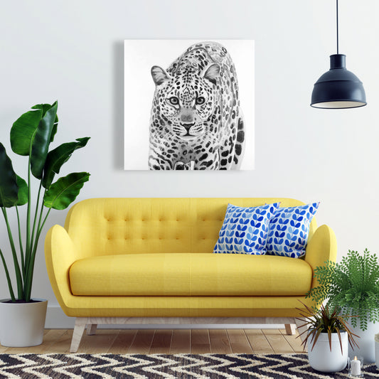 Leopard Ready to Attack - White Feline African Canvas Decor
