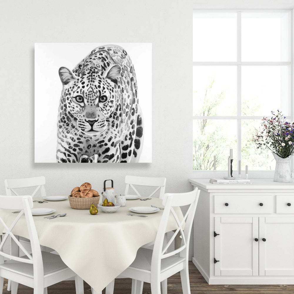 Leopard Ready to Attack - White Feline African Canvas Decor