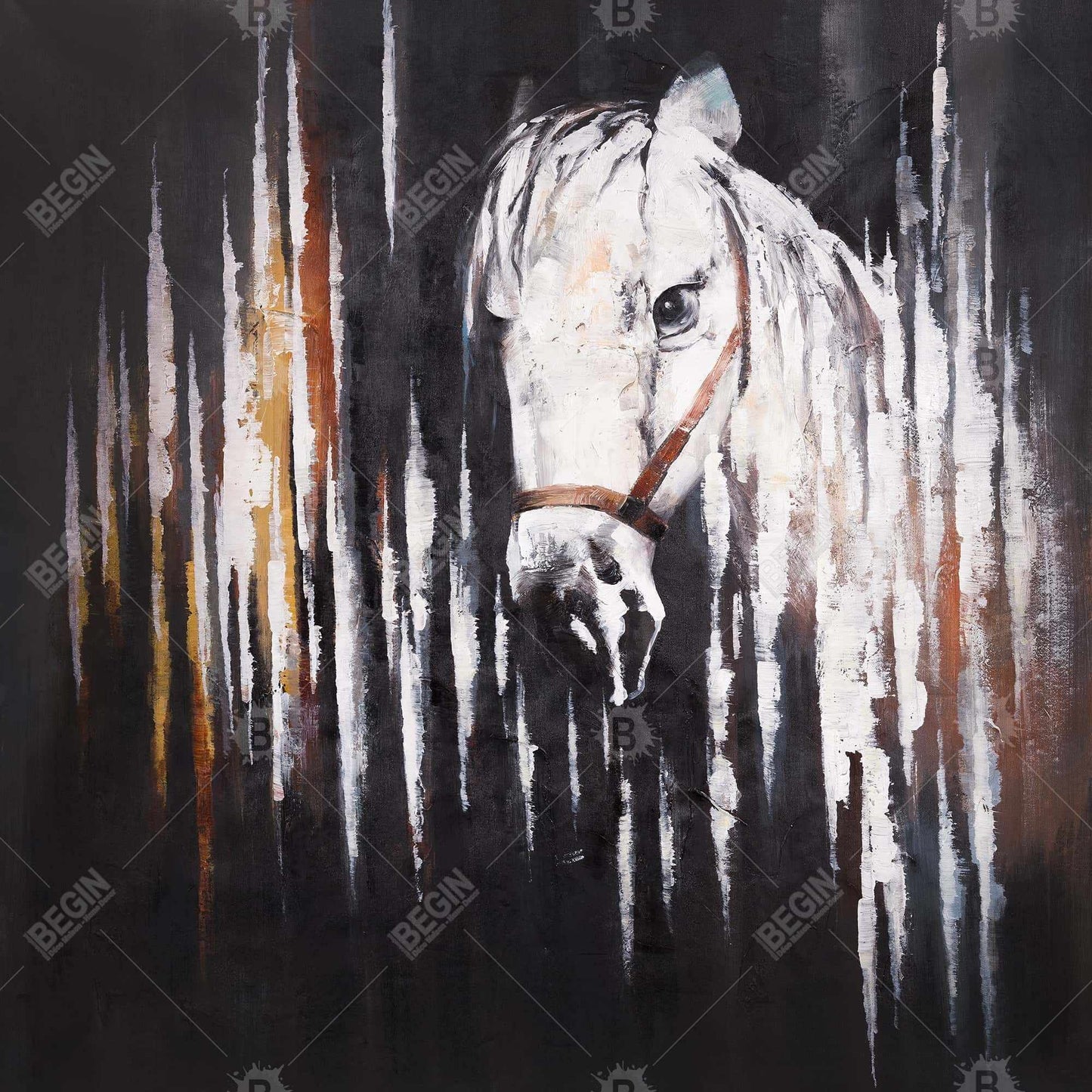 White Horse in the Dark Canvas | Rustic Bedroom Wall Decor