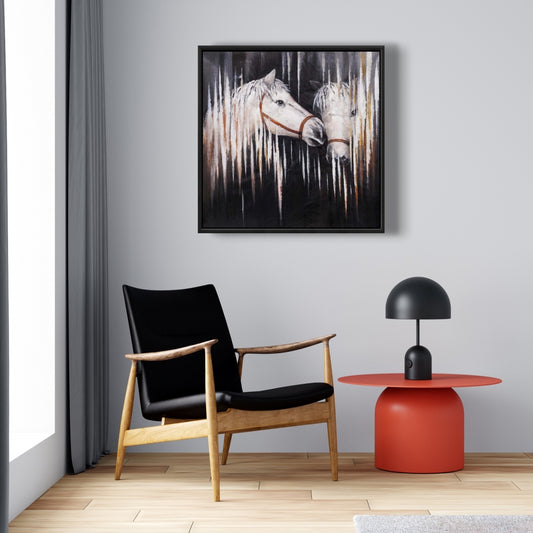 Toile représentant deux chevaux blancs s'embrassant – Décoration d'intérieur élégante