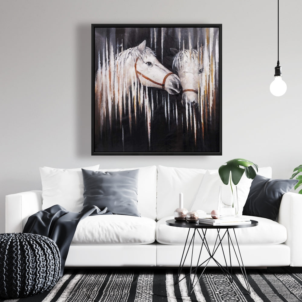 Toile représentant deux chevaux blancs s'embrassant – Décoration d'intérieur élégante
