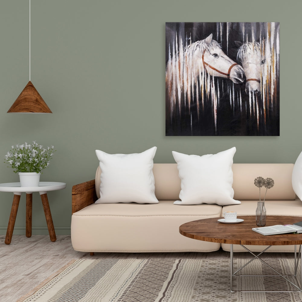 Two White Horses Kissing Canvas - Farm Animal Bedroom Decor