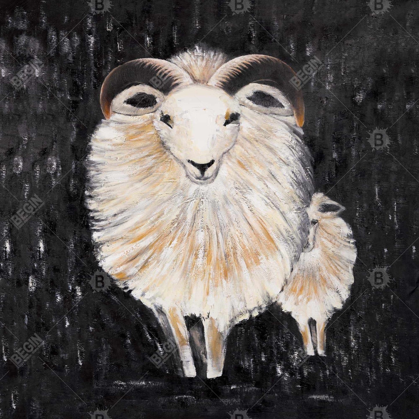 Rustic Farm Animals Bedroom Canvas - Two Bushy Ram Decor