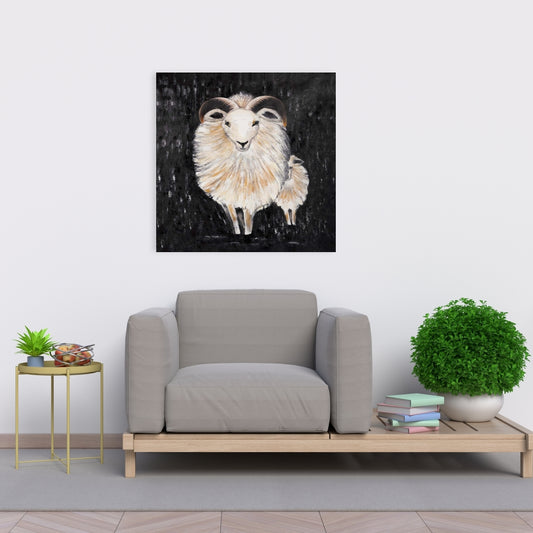 Rustic Farm Animals Bedroom Canvas - Two Bushy Ram Decor