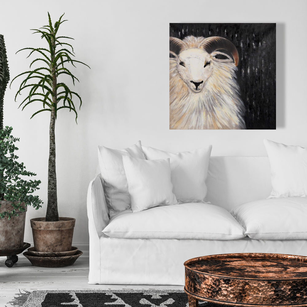 Bushy Ram Canvas Art - Farm Animal Decor for Home