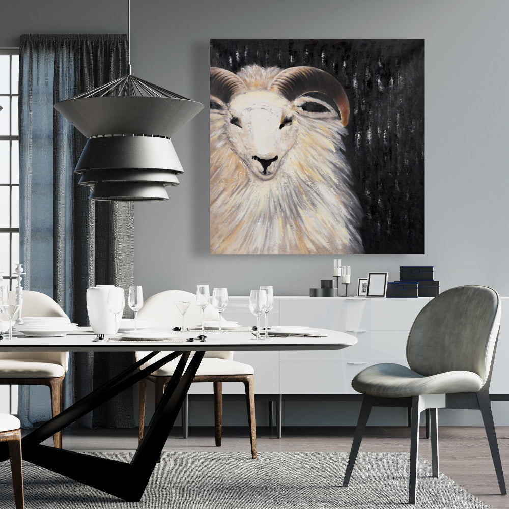 Bushy Ram Canvas Art - Farm Animal Decor for Home