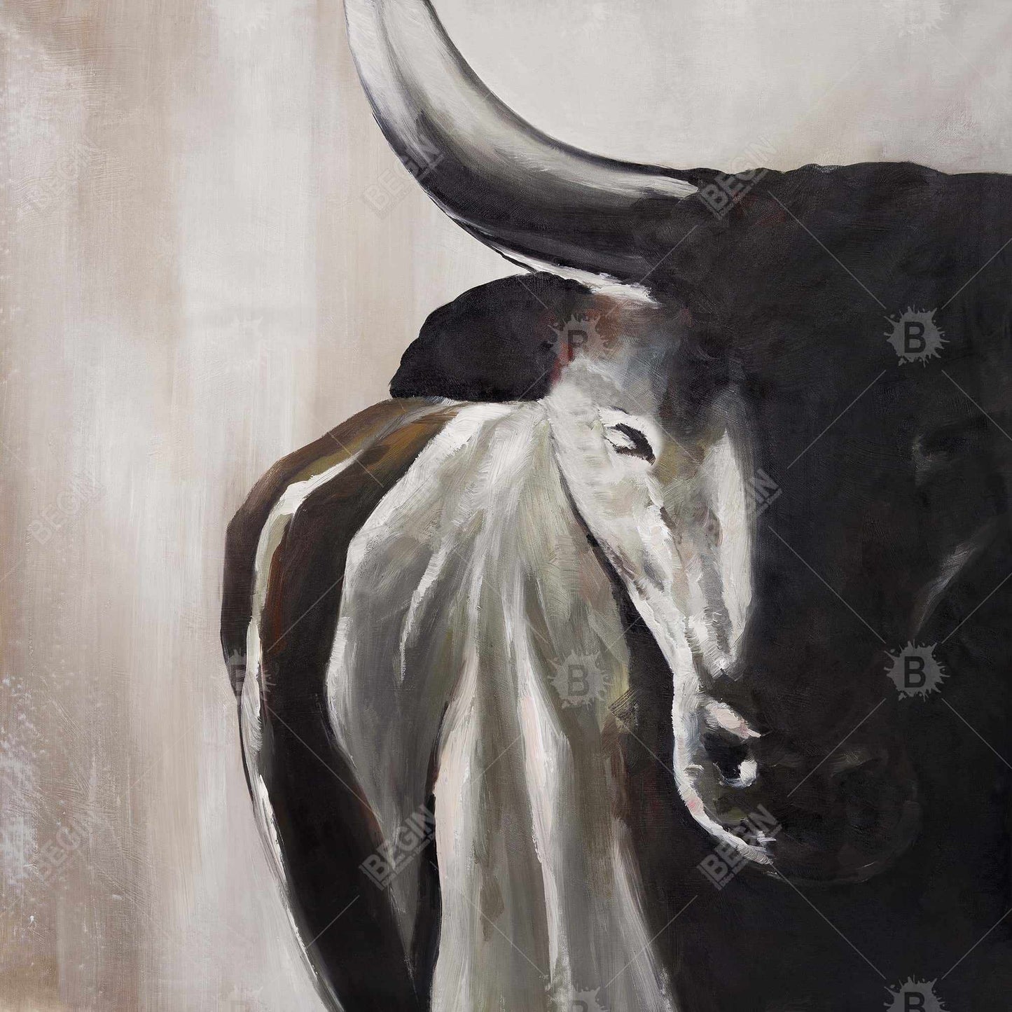 Bull Head Front View | Rustic Brown Canvas | Home Decor