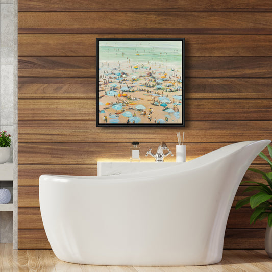 Toile encadrée contemporaine sur le thème de la mer côtière - Personnes à la plage