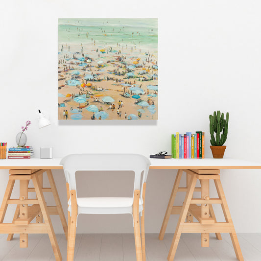 Contemporary Coastal Bedroom Canvas | People at the Beach Decor