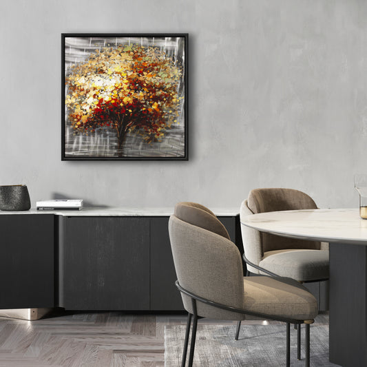Toile abstraite « Arbre d'automne » | Décoration de chambre encadrée marron