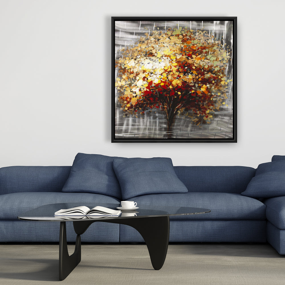Toile abstraite « Arbre d'automne » | Décoration de chambre encadrée marron