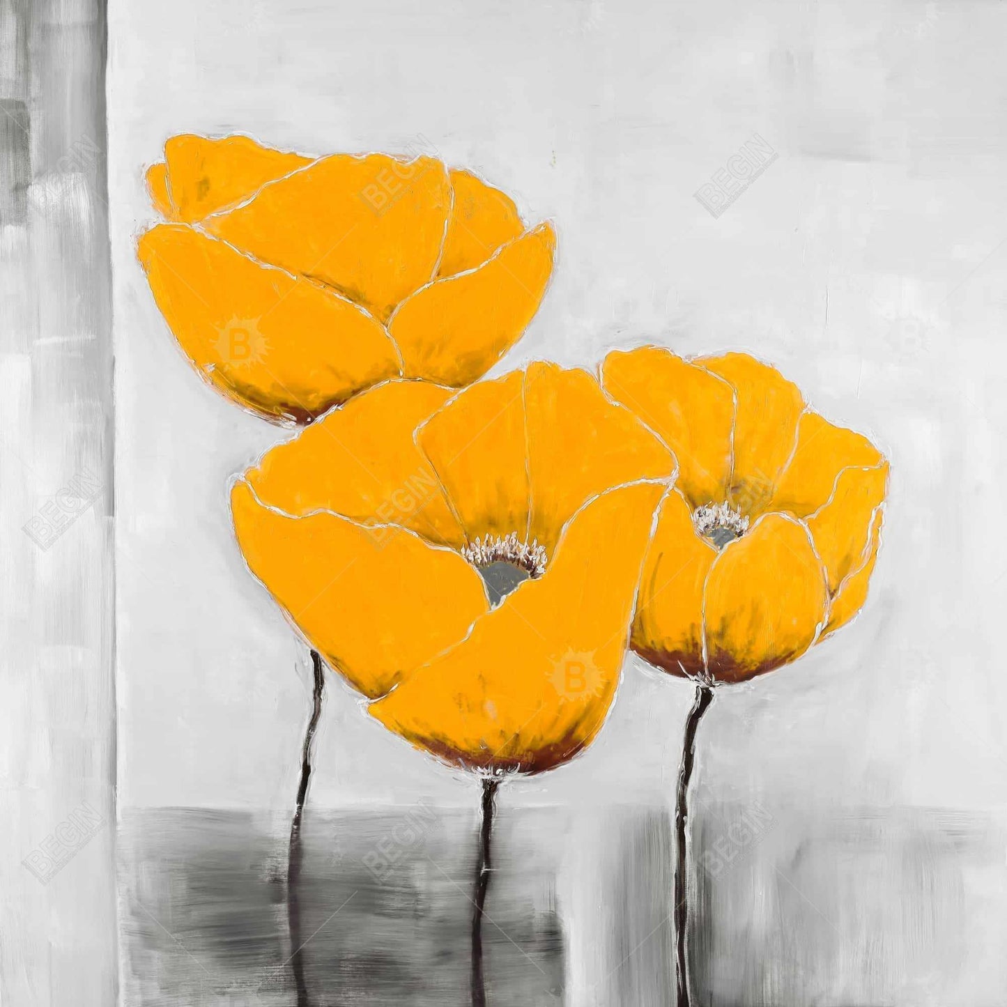 Gray Botanical Framed Canvas - Three Yellow Flowers Decor