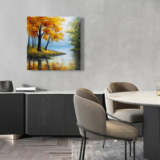 Trees by the Lake Canvas - Landscapes Bedroom Decor Wall Art