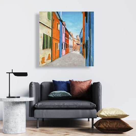 Colorful Houses in Italy Canvas - Blue Building Cities Decor