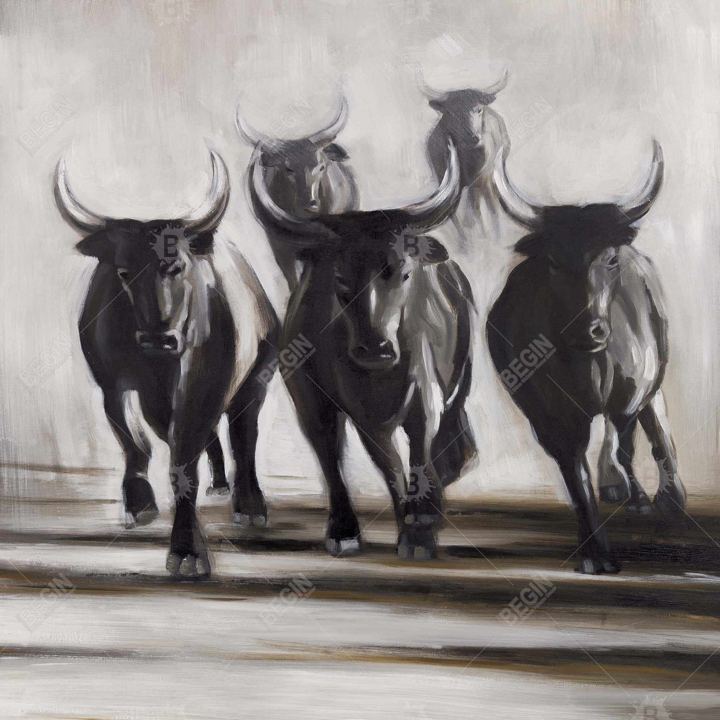 Running Fierce Bulls Canvas - Farm Animal Wall Art Decor