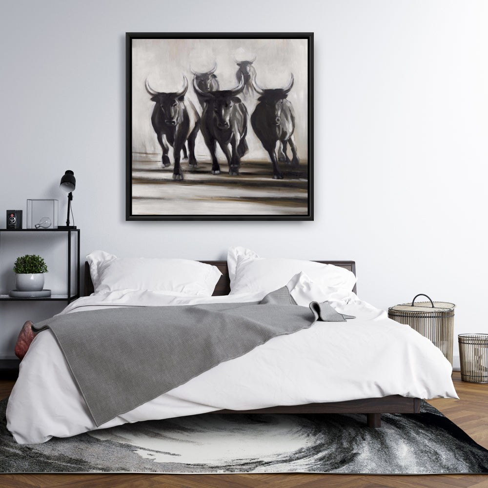 Running Fierce Bulls Canvas | Brown Rustic Bedroom Decor