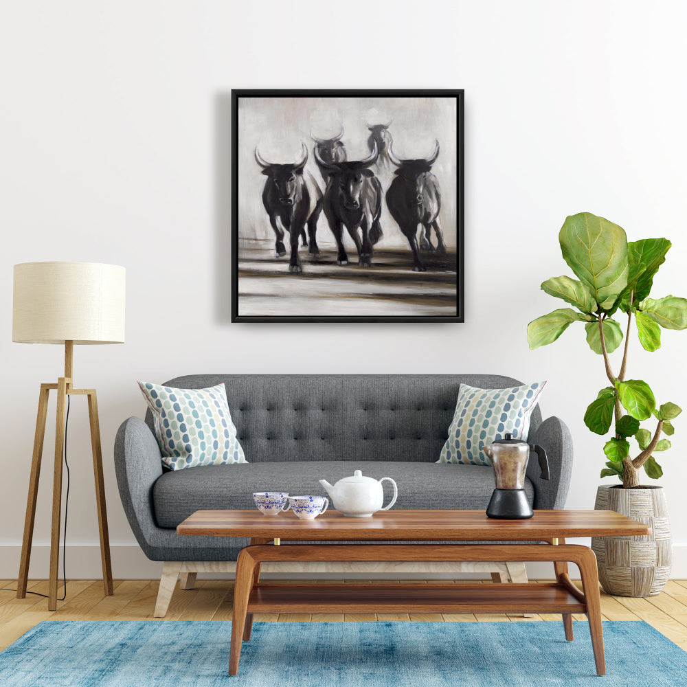 Running Fierce Bulls Canvas | Brown Rustic Bedroom Decor