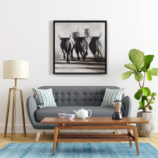 Running Fierce Bulls Canvas | Brown Rustic Bedroom Decor