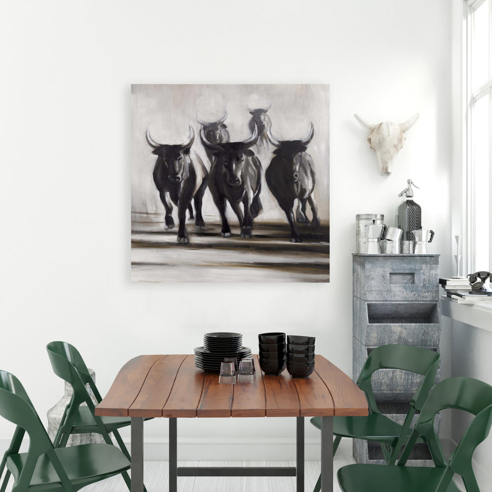 Running Fierce Bulls Canvas - Farm Animal Wall Art Decor