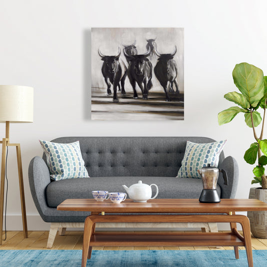 Running Fierce Bulls Canvas - Farm Animal Wall Art Decor