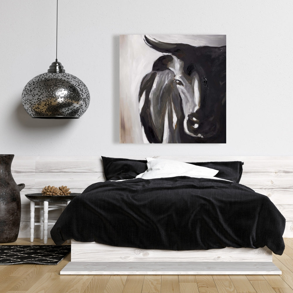Bull Head Closeup Brown Canvas | Contemporary Bedroom Decor