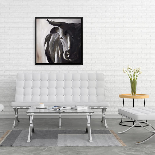 Bull Head Closeup Canvas | Brown Framed Bedroom Decor