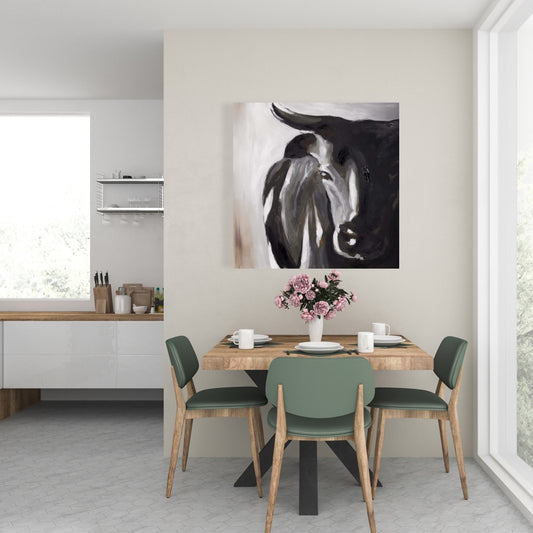 Bull Head Closeup Brown Canvas | Contemporary Bedroom Decor