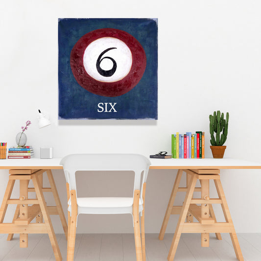 Boule de billard n° 6 sur toile bleue | Décoration d'intérieur | Art sportif