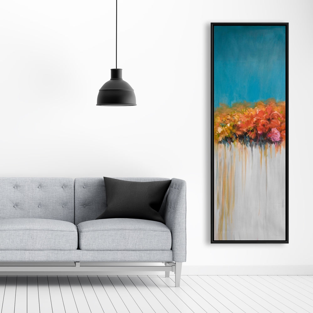 Toile bleue abstraite - Bouquet de fleurs orange pour la décoration intérieure