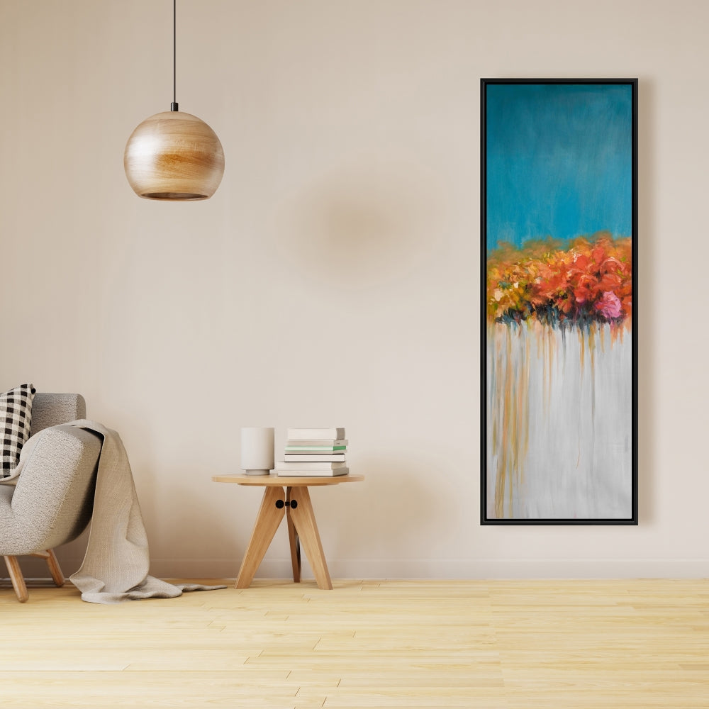 Toile bleue abstraite - Bouquet de fleurs orange pour la décoration intérieure
