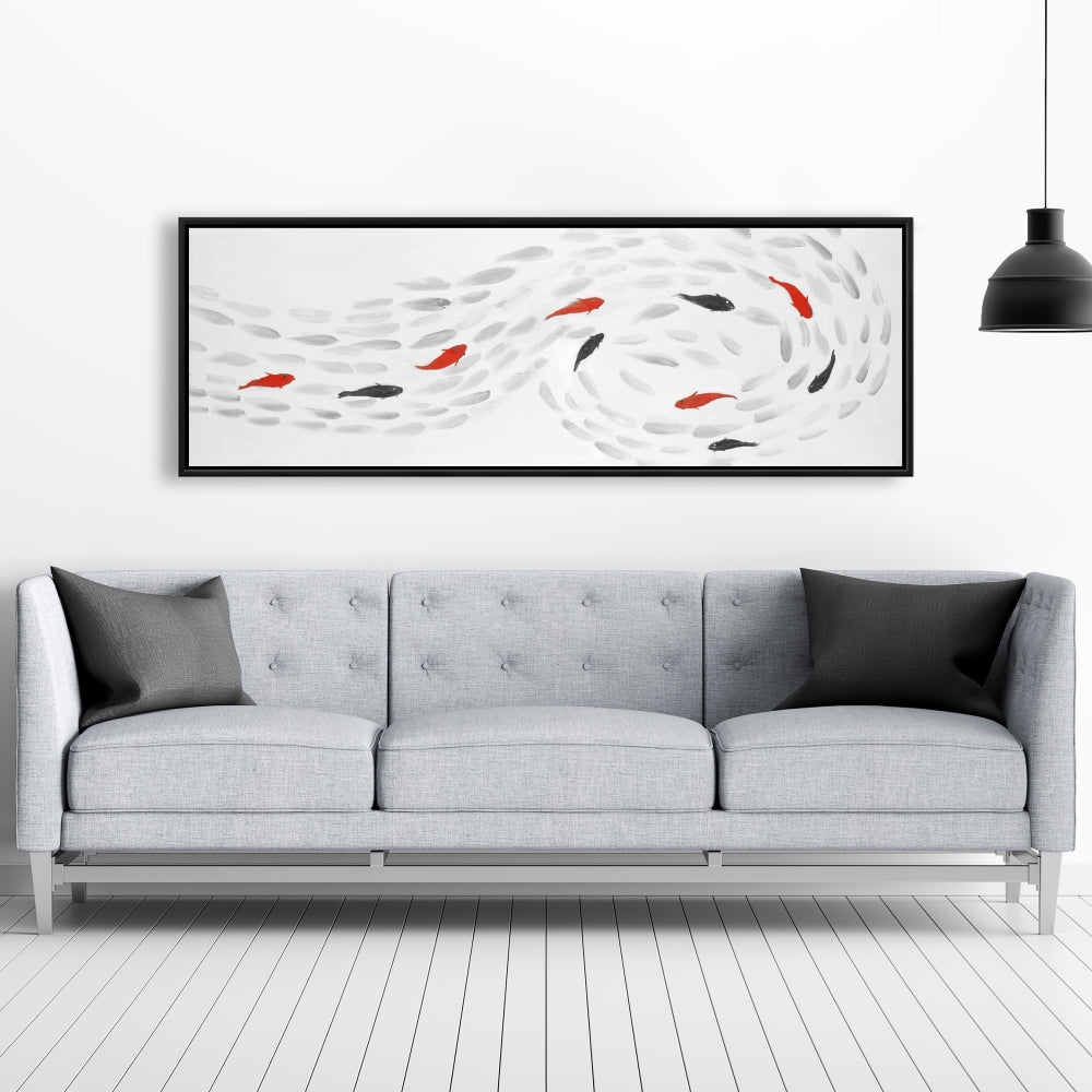 Swimming Fish Swirl Canvas | Asian Aquatic Bedroom Decor