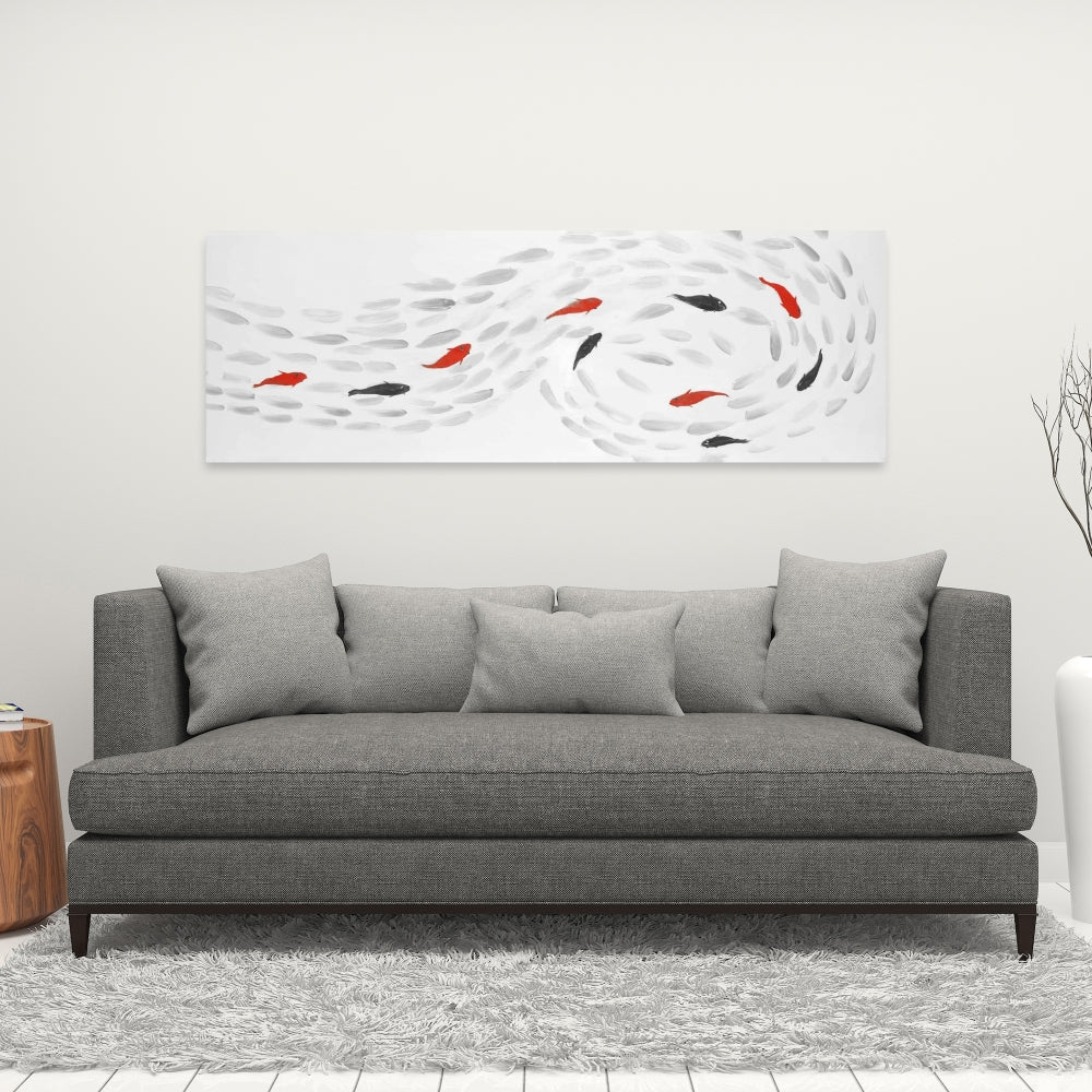 Swimming Fish Swirl Canvas | Asian Aquatic Animals Decor