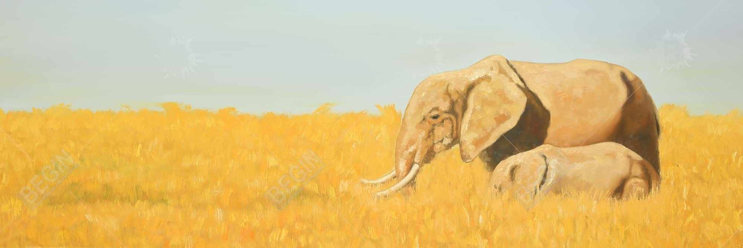 Elephant Blue Bedroom Canvas - Elephant and Its Little One Decor