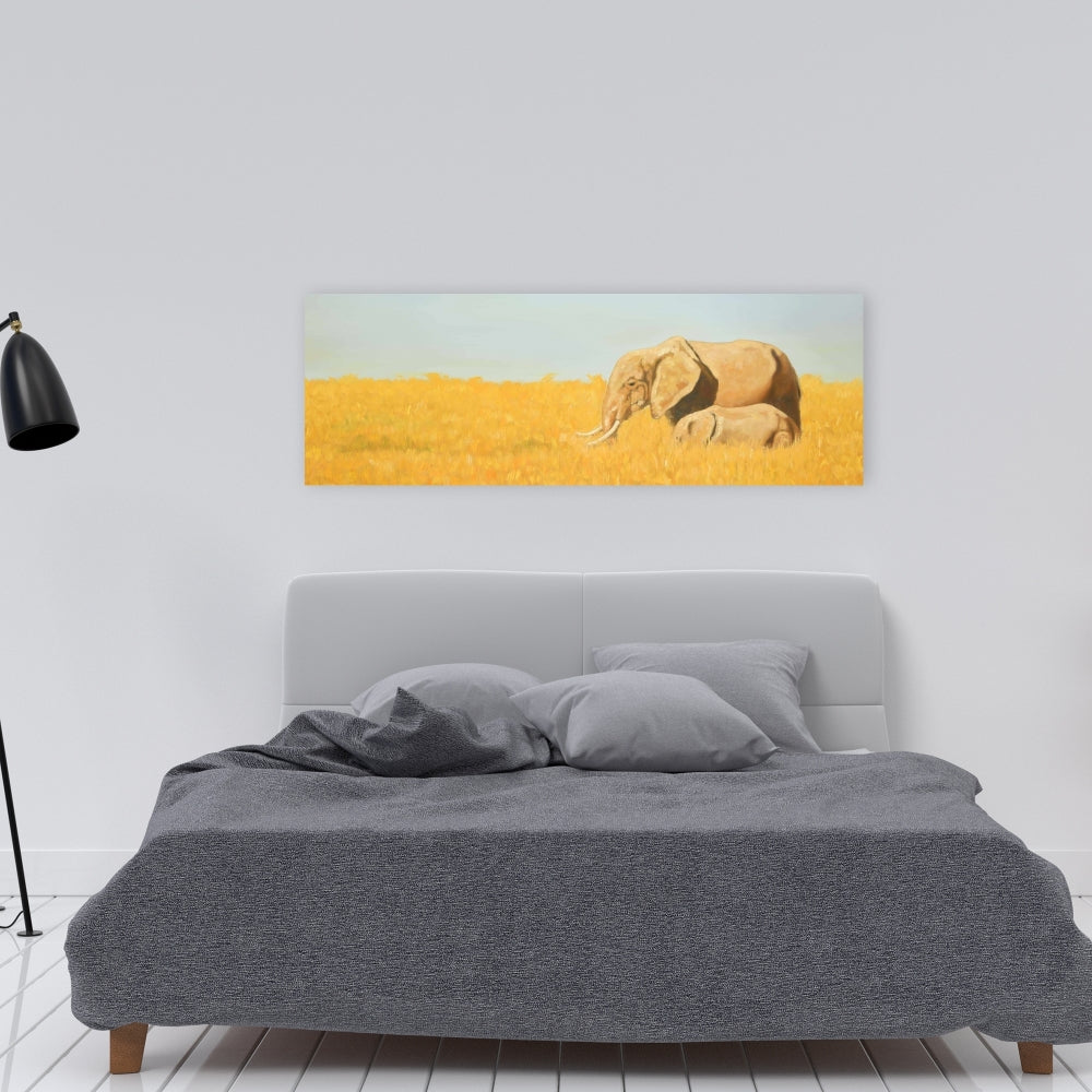 Elephant Blue Bedroom Canvas - Elephant and Its Little One Decor