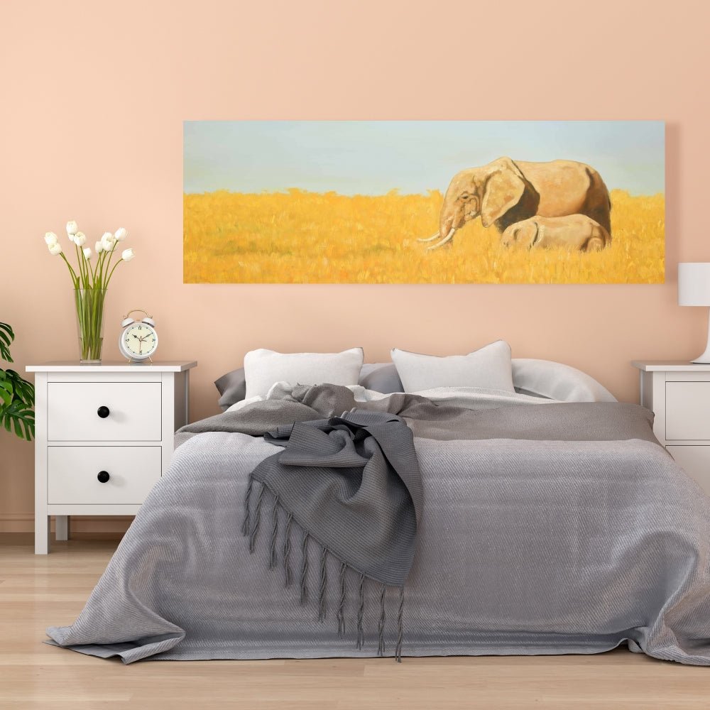 Elephant Blue Bedroom Canvas - Elephant and Its Little One Decor