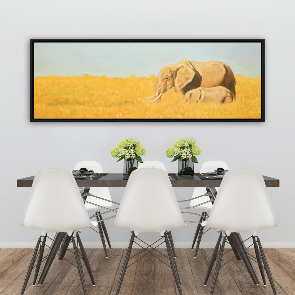 Elephant Blue Bedroom Framed Canvas | Elephant and Little One