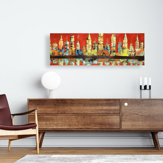 Red Abstract Skyline Yellow Canvas - Bedroom Home Decor