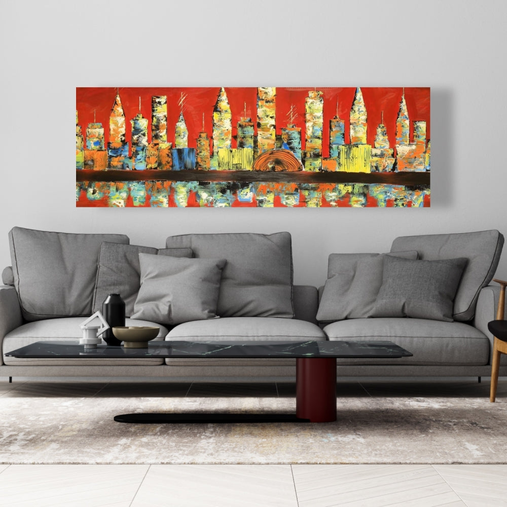 Red Abstract Skyline Yellow Canvas - Bedroom Home Decor