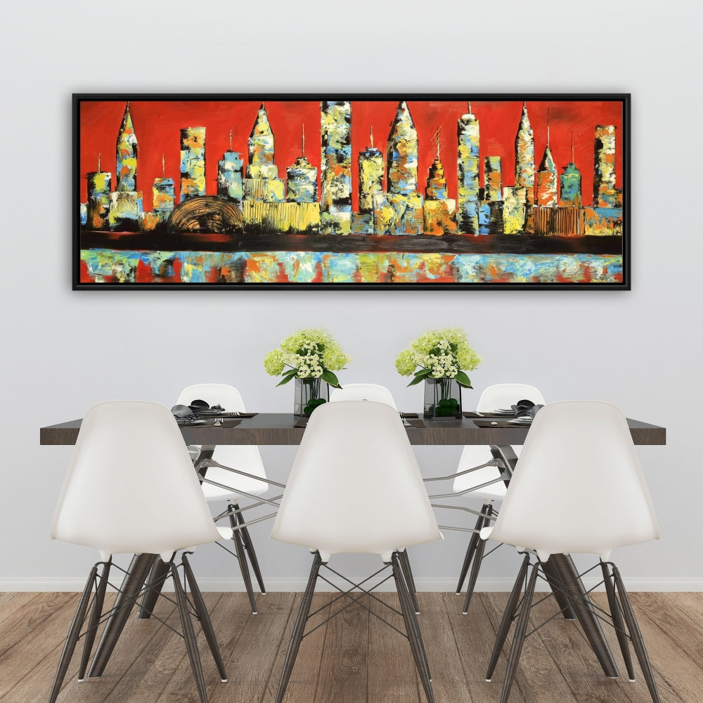 Vue de la ville rouge sur toile encadrée jaune - Décoration d'intérieur moderne