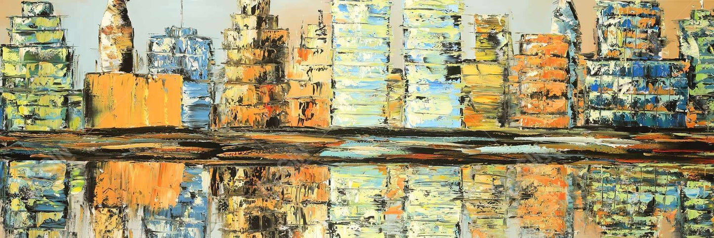 Building Blue Cities Canvas | Colorful City Reflections Decor