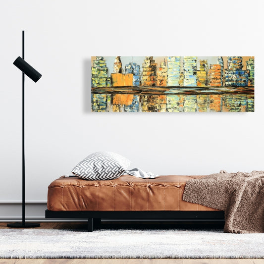 Building Blue Cities Canvas | Colorful City Reflections Decor