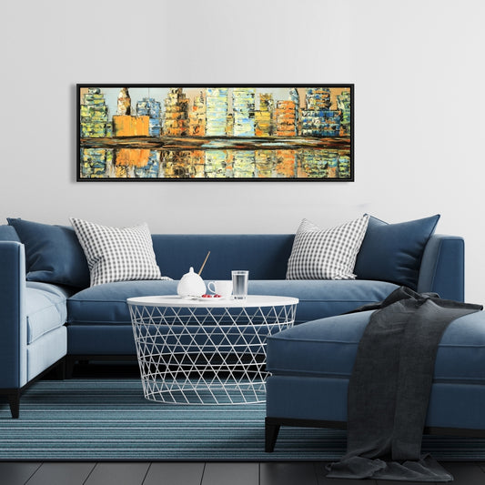 Reflets d'une ville colorée - Décoration de chambre bleue sur toile