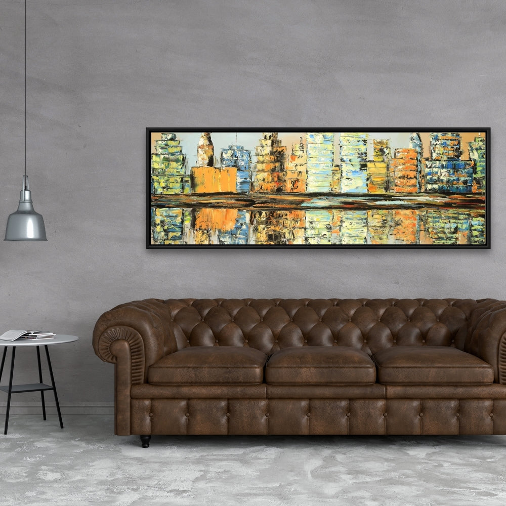 Reflets d'une ville colorée - Décoration de chambre bleue sur toile