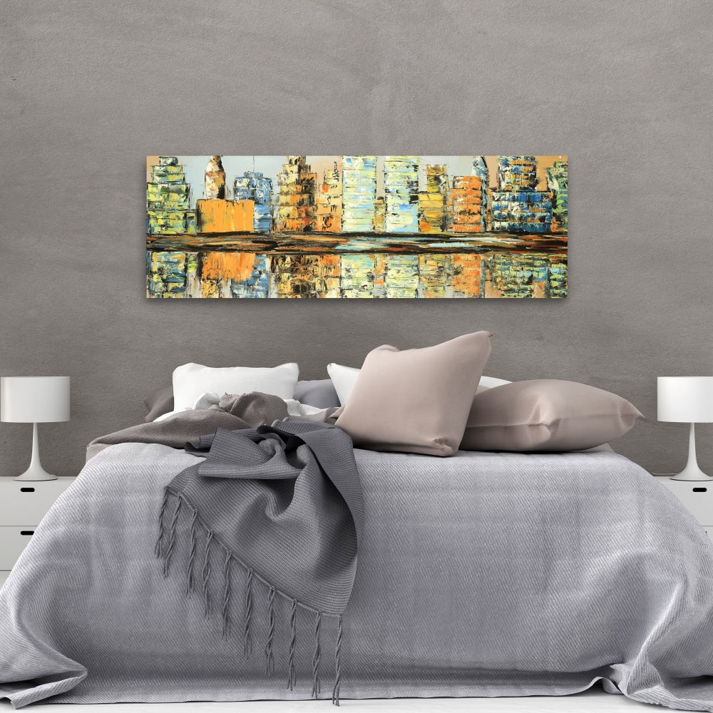 Building Blue Cities Canvas | Colorful City Reflections Decor