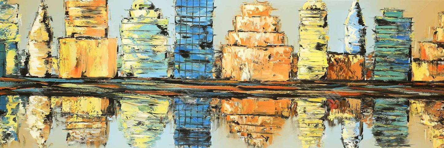 Blue Cities Canvas | Abstract Colorful City Home Decor Art